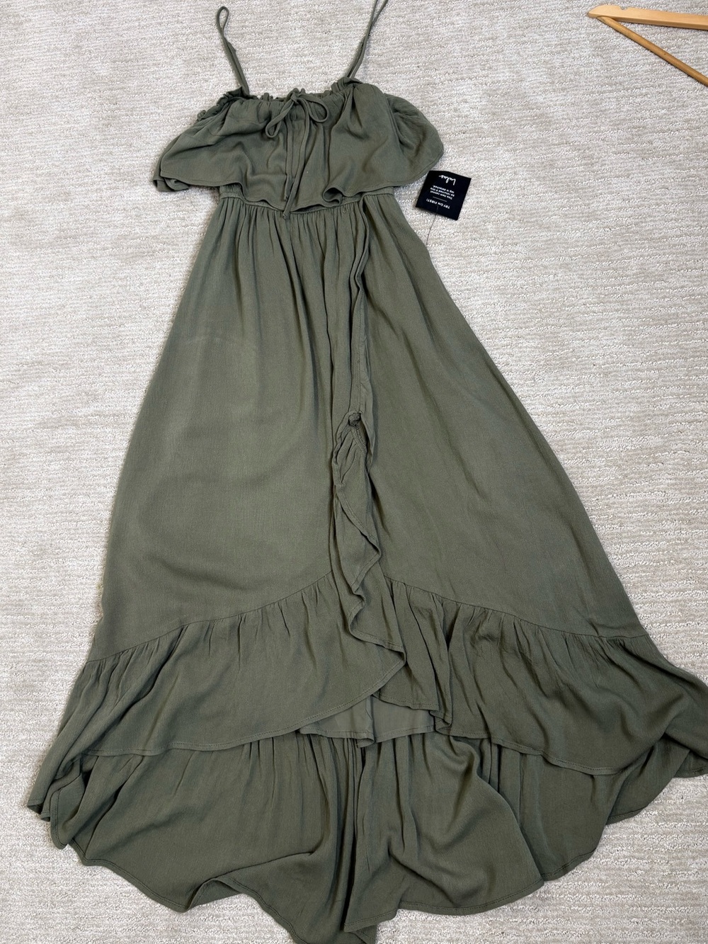 NWT Lulus Sincerely Yours Olive Green Ruffle Midi Dress Size Small Sundress - Picture 9 of 14